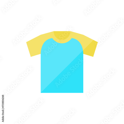 Flat illustration of a bright blue and yellow short-sleeved t-shirt isolated on a white background