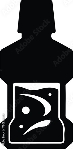 Illustrator Vector Mouthwash bottle in a black and white silhouette