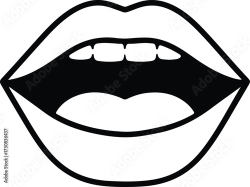 Illustrator Vector Open mouth with teeth tongue silhouette