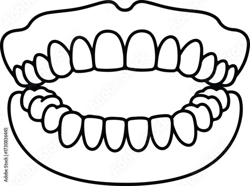 Illustrator Vector Open mouth with teeth outline black and white silhouette