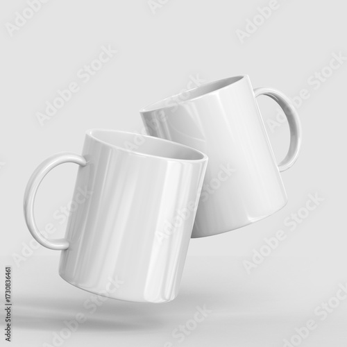 Two White Ceramic Mug Mockups Floating on Light Background