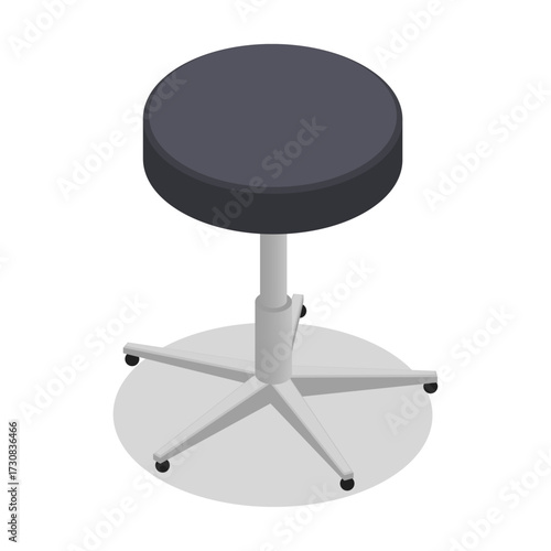 Modern Adjustable Swivel Stool with a Round Cushioned Seat and Star Base on White Background