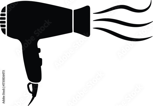 Illustrator Vector Simple hair dryer blowing hot air black silhouette