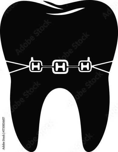 Illustrator Vector Tooth with braces dental care orthodontics silhouette
