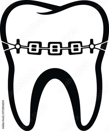 Illustrator Vector Tooth with braces dental care orthodontics silhouette