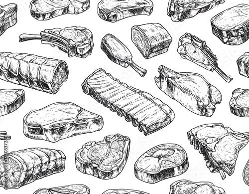 Hand-drawn meat cuts pattern (1)