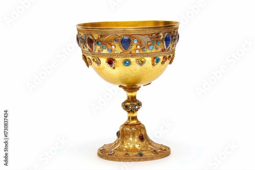 Gilded Chalice Rich with Jewels Antique Golden Cup Luxury Relic Ornate on transparent background