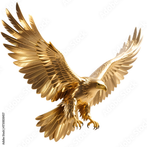 3d dynamic landing golden eagle with wings spread in transparent background png and white background jpg

