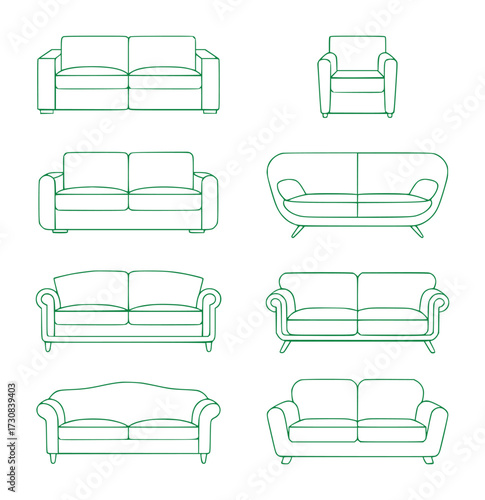 Collection of Line Art Sofas and Armchairs in Various Styles