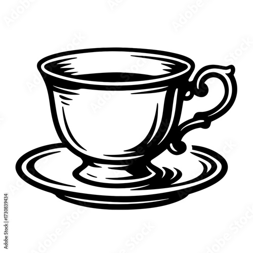 Classic Tea Cup and Saucer Vector Icon - Elegant Symbol for Beverages and Relaxing Breaks