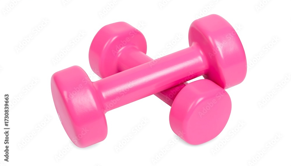 Obraz premium Pair of pink dumbbells on white background