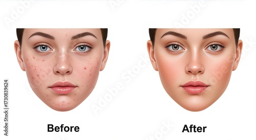 Wallpaper Mural Two halves of a woman's face are shown side-by-side, illustrating a before and after comparison of skin treatment. Torontodigital.ca