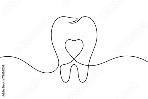 Human dental icon teeth continuous one line drawing minimalist smile healthy vector illustration 