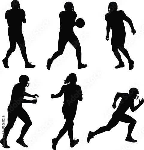 American Football Player Silhouette Vector Set .