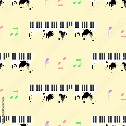 Seamless Pattern Abstract Elements Concert, Performance, Music Piano Keys Notes Vector Design Style Background Illustration Texture For Prints Textiles, Clothing, Gift Wrap, Wallpaper, Pastel