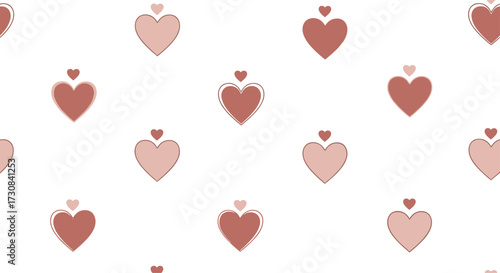 A charming seamless pattern featuring delicate hearts in soft pink and dusty rose tones.