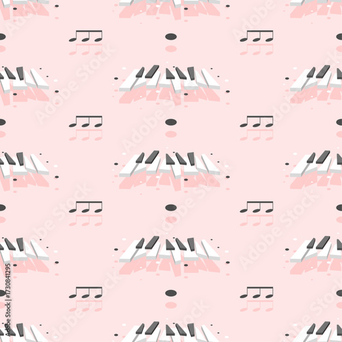 Seamless Pattern Abstract Elements Concert, Performance, Music Piano Keys Notes Vector Design Style Background Illustration Texture For Prints Textiles, Clothing, Gift Wrap, Wallpaper, Pastel