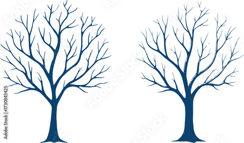 Bare Tree Silhouette Vector Hand Drawn Isolated on White Background.
