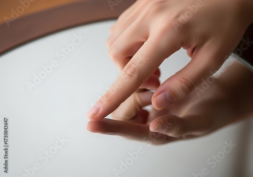 Wallpaper Mural A person's hand touching a reflective surface creating a mirror effect or illusionary reflection Torontodigital.ca
