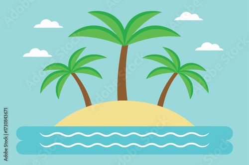 Tropical Island Paradise, Beach Vacation Getaway Vector Illustration.