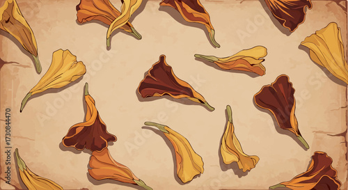 Aged Paper Surface with Scattered Dried Marigold Petals