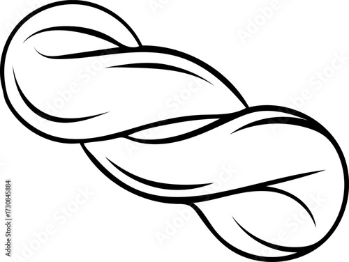Hand-drawn black and white icon of a wicker bun bread, sketch style illustration of delicious bakery. Simple doodle of rustic pastries and baked goods