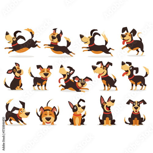 Collection of various cartoon dogs in different poses and actions.