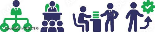 design, business, illustration, meeting, icons, vector, organization, management, icon, people, person, hierarchy, leader, audience, presentation, negotiation, deal, agreement, success, approval, chec