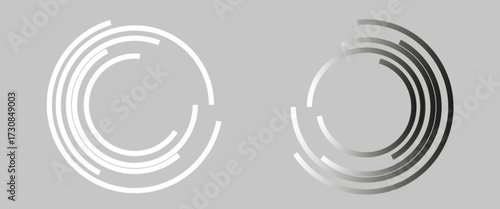 Design of neon light rings in 3d. render of plastic and metal materials with lights. Luminous background for presentation.