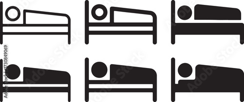 bed, icon, sleeping, person, human, rest, sleep, comfort, hotel, bedroom, room, illustration, graphic, symbol, vector, set, collection, different, styles, outline, filled, silhouette, isolated, white 