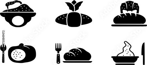 Food and cooking solid icon set. concept of kitchen, foods, meals, restaurant, dish icons vector