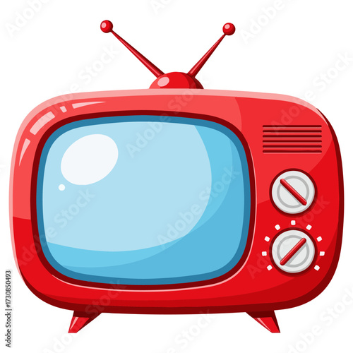 Retro Red Television Set with Antenna and Knobs.