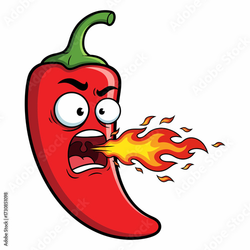 Spicy Cartoon Pepper Character with Flames