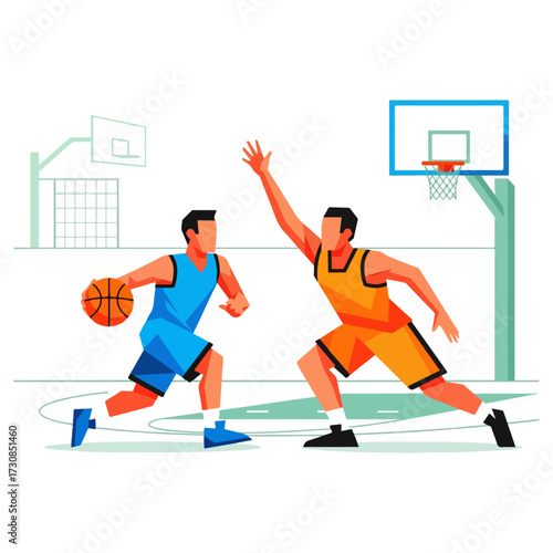 Basketball Players in Action - A Dynamic Sports Illustration.