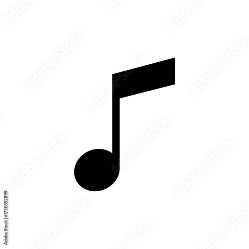 Solid black eighth note (quaver) music icon, symbolizing sound, song, melody, audio, and musical entertainment in a simple, fundamental pictogram design.