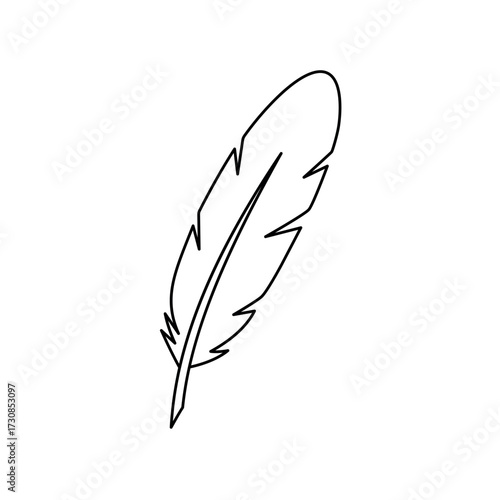Simple outline icon of a single fluffy bird feather, symbolizing lightness, writing, freedom, creativity, and softness in a clean, minimalist vector design.