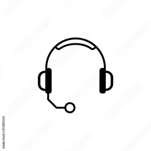 Clean outline and solid icon of an over-ear headset with a microphone, symbolizing customer service, call center, audio support, and online communication in a modern vector design.