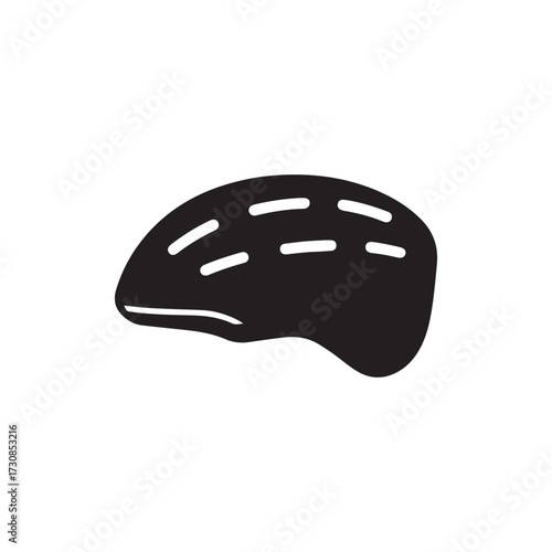 Solid black cycling helmet silhouette icon with ventilation slots, symbolizing safety, sport, bicycle riding, and head protection in a simple vector graphic.