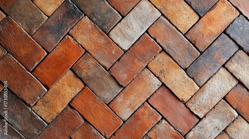 Wallpaper Mural Terracotta texture pattern herringbone brick tiles natural clay surface variations burnt orange rust tones weathered aged traditional flooring background Torontodigital.ca