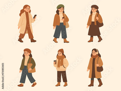 autumn, fashion, seamless, pattern, illustration, women, style, cozy, chic, trendy, coat, scarf, boots, warm, seasonal, walking, casual, coffee, bag, urban, modern, lifestyle, streetwear, repeating, d