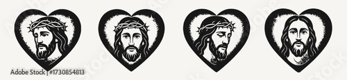 Vector drawings of Jesus Christ inside of a heart
