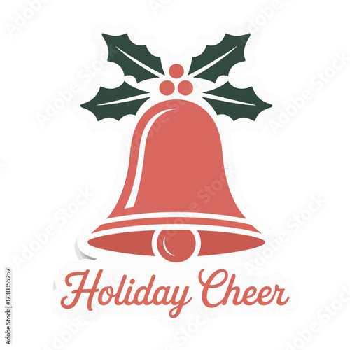 jingle bell with holly leaves, holiday cheer emblem, traditional season adornment for joyful celebrations