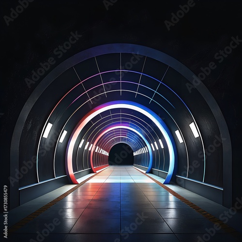 Dark minimalist tunnel with soft edge lighting and symmetry