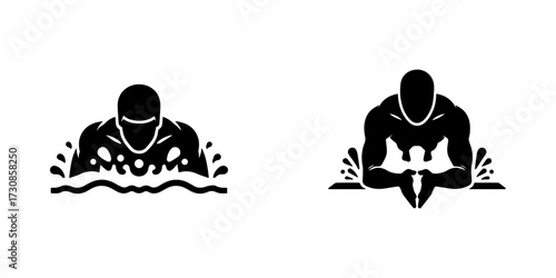 Modern Minimalist Men Swimming Breaststroke Icon, Flat Silhouette of a Sports Action Vector for Athletic Illustration Design