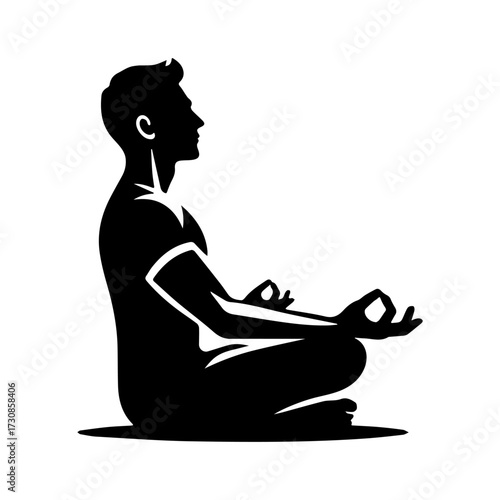 Modern Minimalist Man Taking Yoga Breath Icon, Flat Silhouette of a Wellness Person Vector for Meditation Illustration Design