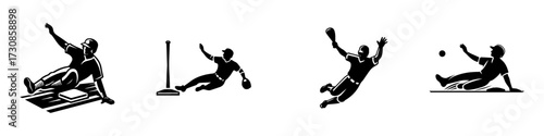 Modern Minimalist Man Playing Baseball Icon, Flat Silhouette of a Sports Action Vector for Athletic Illustration Design
