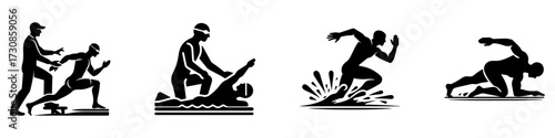Modern Minimalist Men Practicing Swimming Drills Icon, Flat Silhouette of a Sport Athlete Vector for Training Illustration Design