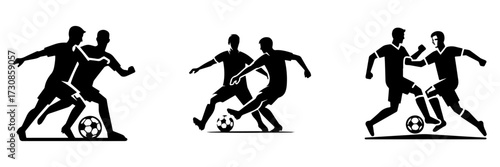Modern Minimalist Men Defending Football Icon, Flat Silhouette of a Sports Action Vector for Athletic Illustration Design