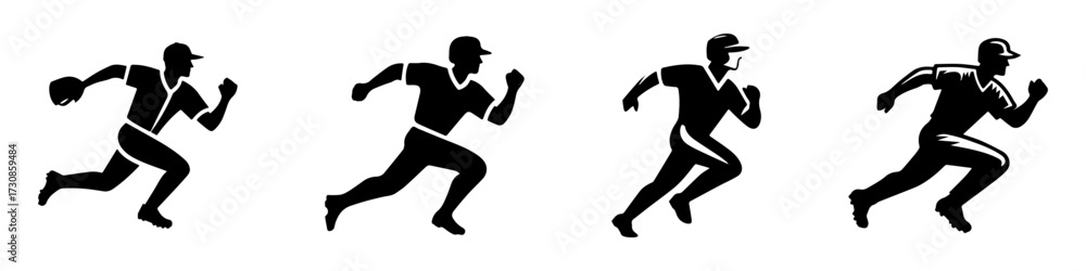 Obraz premium Modern Minimalist Men Running Base Icon, Flat Silhouette of a Baseball Action Vector for Athletic Illustration Design