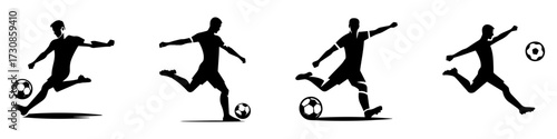 Modern Minimalist Men Kick the Ball Shoot with Power Icon, Flat Silhouette of a Sport Athlete Vector for Soccer Illustration Design